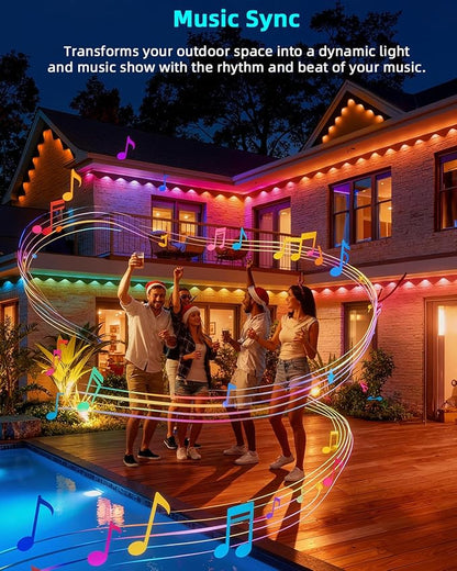 REYLAX Permanent Outdoor Lights Pro, 100ft with 72 Triple-LED 135lm, RGB+IC Smart Eaves Christmas Lights for House, IP67 Waterproof, Multi Scenes for Outdoor Decor, Works with Alexa, Google, Remote