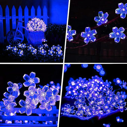 Blue Flower String Lights Indoor Outdoor Decorations, 33ft Connectable Clear Wire 100 LED Cherry Blossom Fairy Light with 8Mode & Memory for Christmas Easter Birthday Wedding Party Bedroom Décor