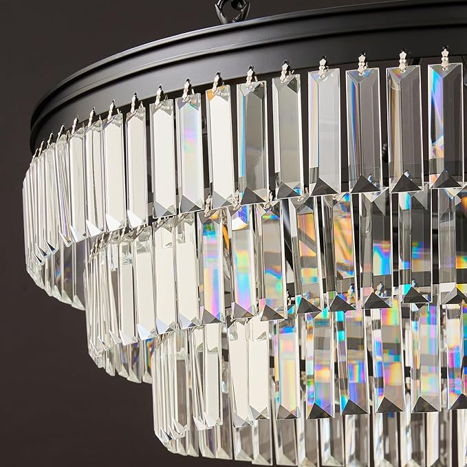 Black Modern Round Crystal Chandelier: 28" K9 Luxury Crystals Contemporary Chandeliers for Dining Room Lights over Table - Adjustable Large Light Chandelier for Bedroom Living Kitchen Entryway Foyer