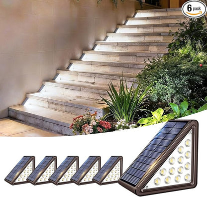 Solar Step Lights Outdoor Waterproof IP65,Cool White Brown Solar Stair Lights, Outdoor Light Decor for Stair, Deck, Step, Porch and Outside Patio, 6 Pack