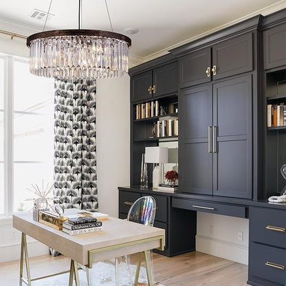 Wellmet Crystal Chandeliers for Dining Room Light Fixture, 6 Lights Farmhouse Chandelier, Modern Pendant Lights for Living Room, Kitchen Island, Bedroom, entryway, Hallway, Antique Bronze, W-21.65”