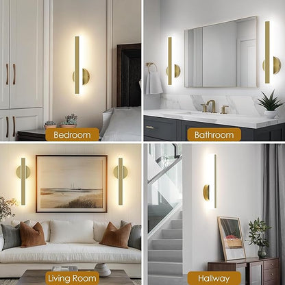 Aipsun Gold Wall Sconce Hardwired Modern LED 18W Wall Sconce Set of Two, 15.7Inches Wall Lights for Living Room Bedroom Hallway, 5CCT