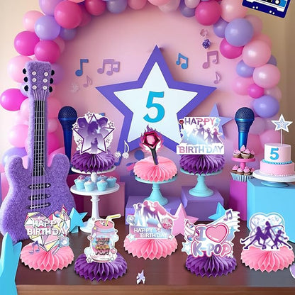 8 Pcs Kpop Party Decoration, Pink Purple Music Theme Honeycomb Centerpieces 3D Double Sided Table Decor Supplies for K-Pop Music Party Decorations