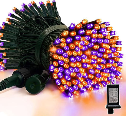 LAMPHOME 66ft Halloween Decorative Mini Lights, 200 LED Green Wire Fairy Starry String Lights Plug in, 16 Lighting Modes, for Halloween Decoration Outdoor Party Decoration (Orange and Purple)