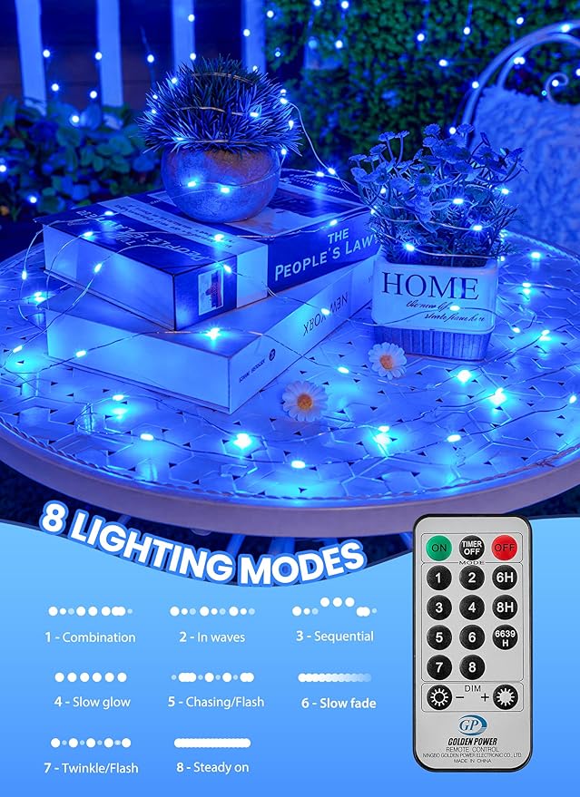 Minetom Fairy Lights with Remote, 66 Feet 200 Led Firefly String Lights Plug in for Bedroom Home Wall Ceiling Christmas Tree Wreath Craft Wedding Party Indoor Outdoor Decoration,Blue
