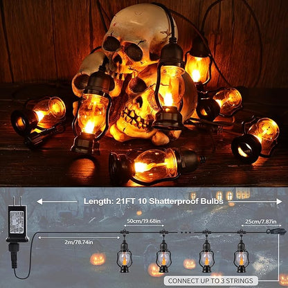 Zeiliuled Flame Outdoor String Lights, 21FT Patio Lights with 10 Flickering Flame Bulb, Timer, Waterproof LED Outdoor Decorative Orange Lights for Patio, Yard, Bistro, Porch, Garden Decor