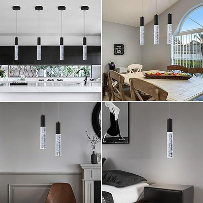 3-Pack Modern Crystal Pendant Light for Kitchen Island, Elegant Black LED Bubble Hanging Chandelier Lighting Fixture for Dining Room Bedside