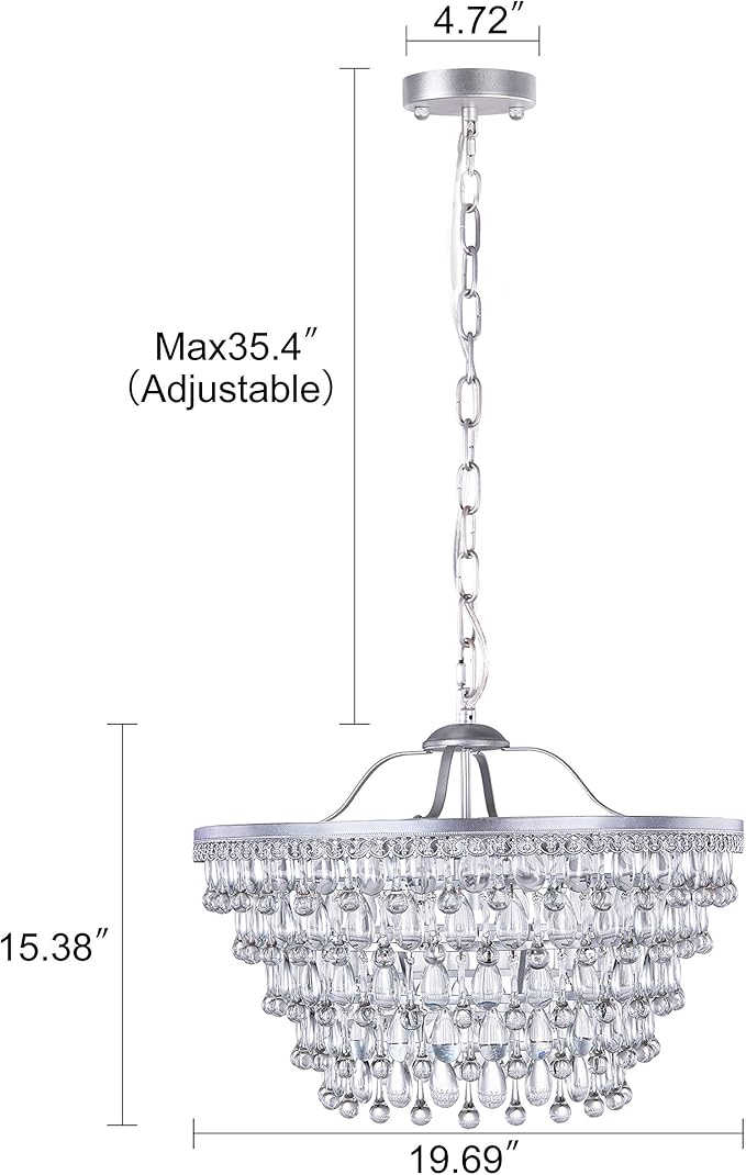 Wellmet 20 Inch Crystal Chandeliers, 6 Lights 5 Tiers Crystal Light, Adjustable Ceiling Pendant Lights, Modern Hanging Chandelier Lighting Fixture for Dining Room, Bedroom, Hallway, Bar, Kitchen, Bath