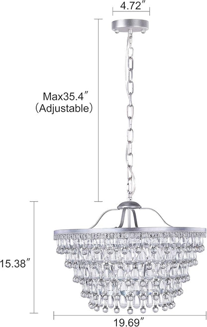Wellmet 20 Inch Crystal Chandeliers, 6 Lights 5 Tiers Crystal Light, Adjustable Ceiling Pendant Lights, Modern Hanging Chandelier Lighting Fixture for Dining Room, Bedroom, Hallway, Bar, Kitchen, Bath