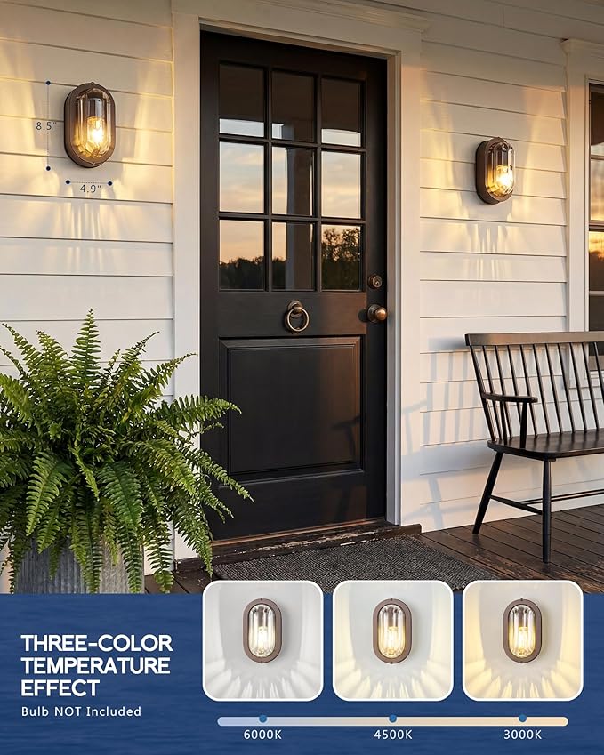 FEMILA 8.5" ORB Oval Bulkhead Light, Outdoor Wall & Ceiling Flush Mount Sconce, Nautical Outdoor Lighting Aluminum with Ripple Glass, Outdoor Wall Sconce for Porch Patio Garage, 4FYX104F ORB SW