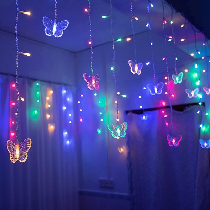 YOLIGHT Butterfly Curtain Lights 13ft 96 LED Fairy Light 8 Modes String Lights with Remote, Butterfly Hanging Decoration for Bedroom Garden Wall Ceiling Party Wedding Holiday Christmas (Multicolor)