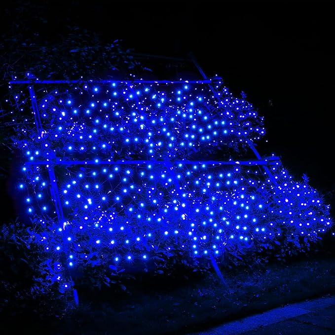 Dirnun Led Christmas Net Lights Blue Outdoor Christmas Lights 160LED 5ftx7ft, Waterproof Outdoor Indoor Fairy Mesh Net Light for Xmas Party, Yard, Patio, Trees, Shrubs, Bushes Decorations