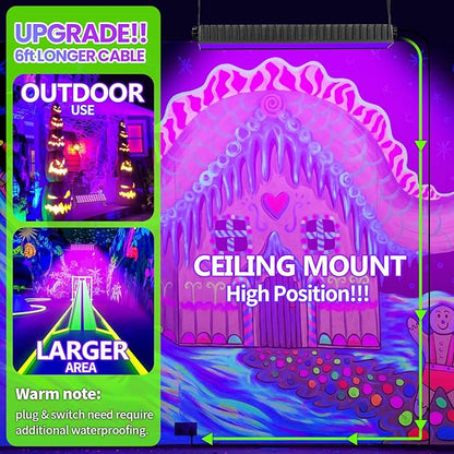 6 Pack 120W LED Black Lights, Blacklight Bar Light Up to 5000ft² Area with Switch+Plug+6ft Cable, Glow Party Light Supply for Halloween, Fluorescent Poster, Body Paint, Birthday, Bedroom, Classroom