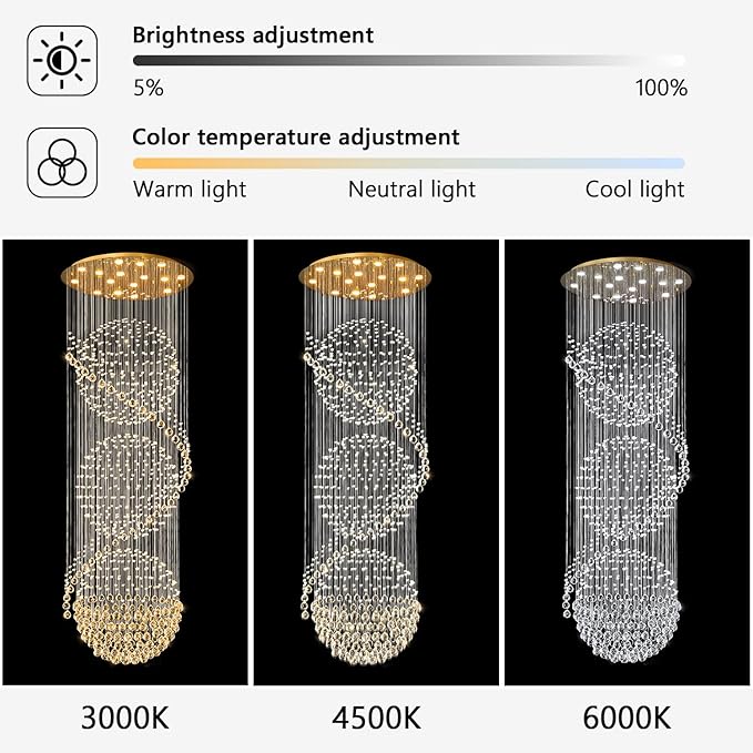 D40'' x H120'' Crystal Chandelier for Entryway High Ceiling Chandeliers Glam Chandelier Modern Large Raindrop Chandeliers LED Dimmable Light Fixtures for Staircaes Foyer Living Room Gold