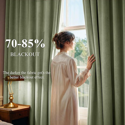 StangH Sage Green Velvet Curtains 84 inches 2 Panels - Thermal Insulated Light Blocking Privacy Drapes for Bedroom/Living Room/Dining Room/Home Office, W52 x L84