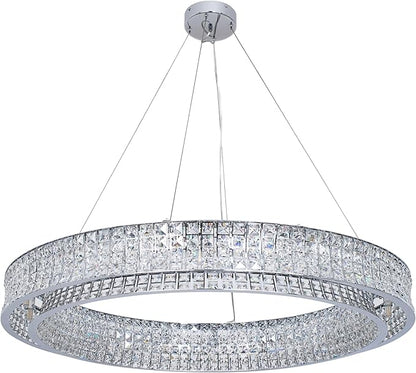 Modern Crystal Chandelier Round 20-Light Contemporary Hanging Ceiling Light Fixture Chrome Finish with Clear Rectangular Crystals Dining Room Living Room Bedroom Entryway Lighting Easy Install 39''