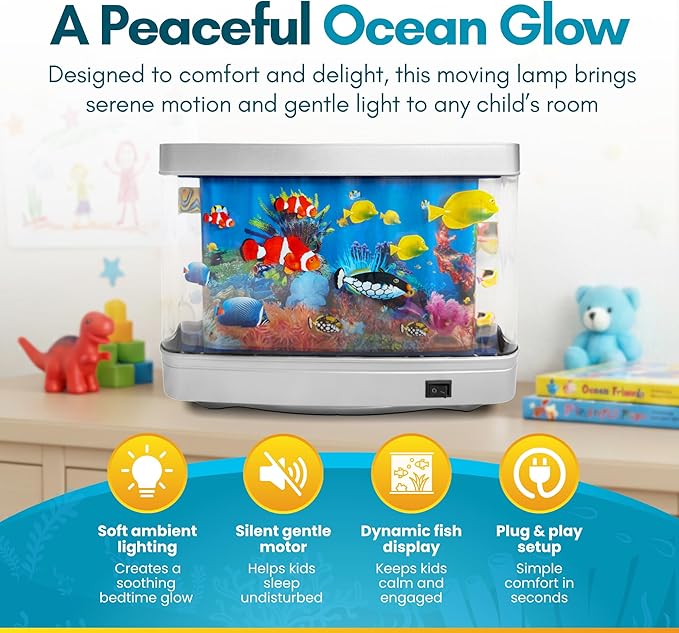 Linda's Essentials Fake Fish Tank Frutiger Aero Fish Lamp - Fake Aquarium Decorative Lamp, Artificial Fish Tank with Moving Fishes, LED Artificial Aquarium Night Light, Plug in Moving Lamp