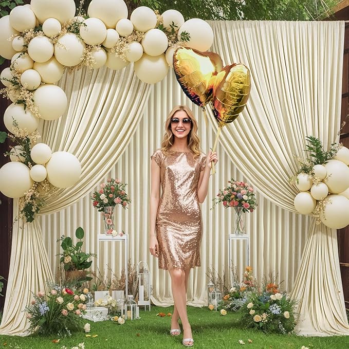 4 Panels Backdrop Curtains for Wedding Party Wrinkle Free Beige Backdrops Curtain Drapes Fabric Decorations Photo Back Drop Cloth for Baby Shower Photography Stage Reception 20ft(W) x 12ft(H)