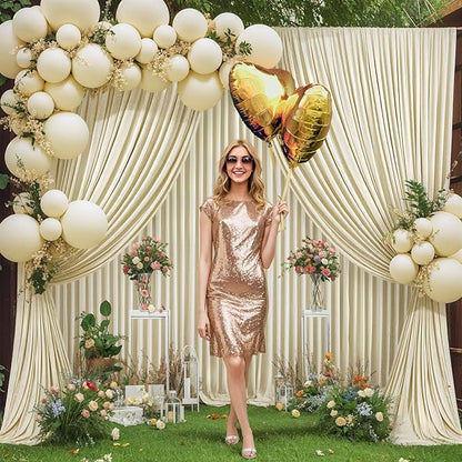 4 Panels Backdrop Curtains for Wedding Party Wrinkle Free Beige Backdrops Curtain Drapes Fabric Decorations Photo Back Drop Cloth for Baby Shower Photography Stage Reception 20ft(W) x 12ft(H)