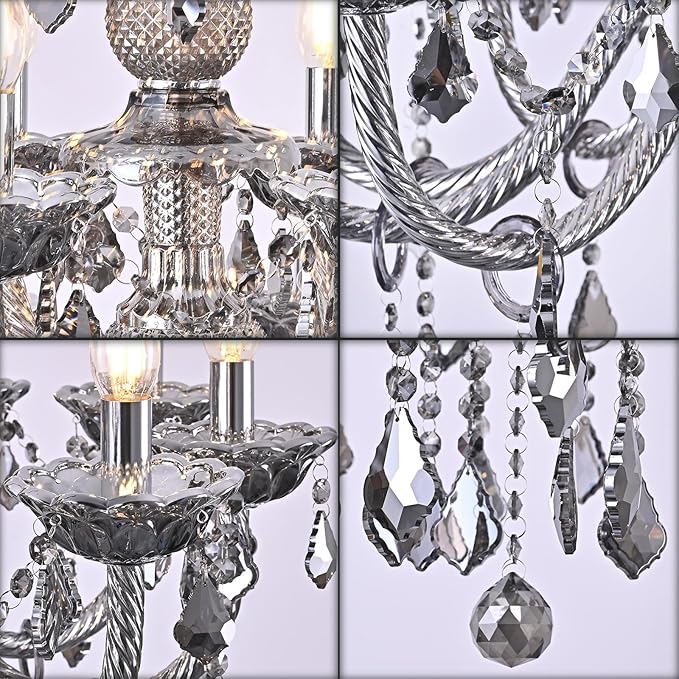 Modern Luxury K9 Crystal Chandelier 18 Light Large Smoky Gray Crystal Chandelier Lighting 39.5" E12 Crystal Pendant Light Fixtures for Living Room, Stair,Store (Double Layer 12+6 Lights)