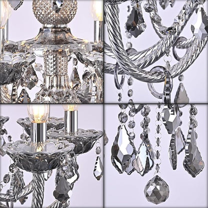 Modern Luxury K9 Crystal Chandelier 18 Light Large Smoky Gray Crystal Chandelier Lighting 39.5" E12 Crystal Pendant Light Fixtures for Living Room, Stair,Store (Double Layer 12+6 Lights)