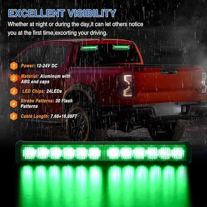 Nilight 24LED Emergency Strobe Traffic Advisor Light Bar 2 in 1 Green Dash Warning Safety Flashing Lights Front/Rear Windshield Construction Lights for Trucks Cars Plow Police Firefighter Vehicles