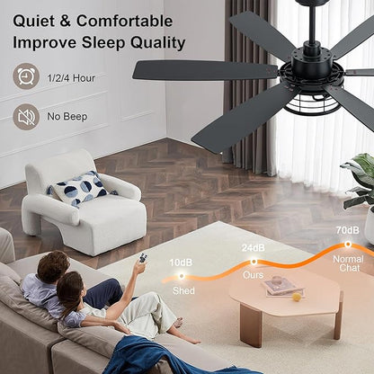 Farmhouse Ceiling Fan with Lights and Remote Large Rustic Ceiling Fan Caged Fandelier Industrial Chandelier Light, Reversible Quiet DC Motor 6 Speed for Indoor Outdoor (Industrial, 60 Inch)