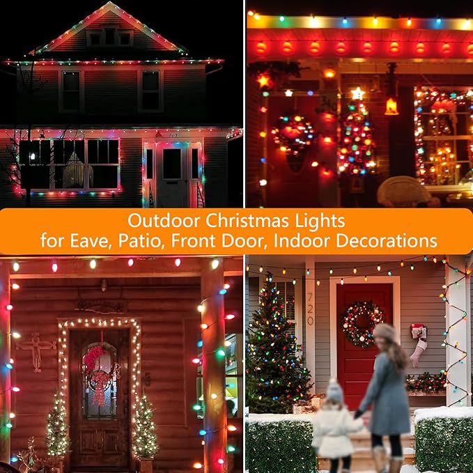 25Ft LED Christmas Lights Multicolor C7 Vintage Christmas Lights with 27 Colored Plastic LED Bulb Light(2 Spare), Old Fashioned Xmas Hanging Light Outdoor for Roof Patio Party Xmas Decor