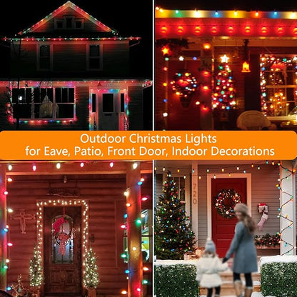 25Ft LED Christmas Lights Multicolor C7 Vintage Christmas Lights with 27 Colored Plastic LED Bulb Light(2 Spare), Old Fashioned Xmas Hanging Light Outdoor for Roof Patio Party Xmas Decor