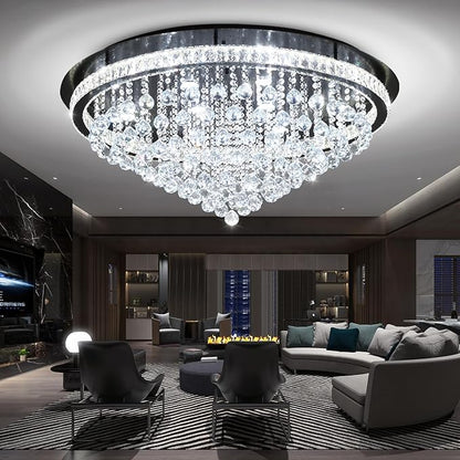 Dia 40" Modern Crystal Chandeliers for Living Room,Black Large Chandelier Flush Mount Chandeliers for Bedrooms Dining Room Dimmable 2700k 4500k 6000k