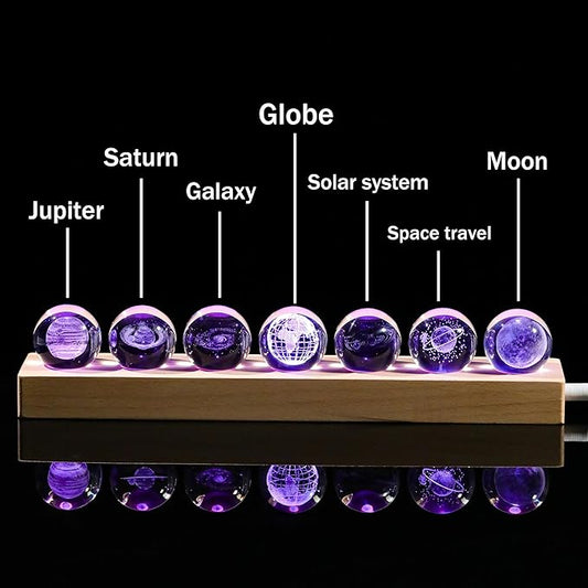 Qianwei 3D Solar System Crystal Ball - 7pcs Space Science Astronomy Gifts Decor Glass Figurines Statue Stuff Planet Lamp for Room Decorations Keepsake Paperweight
