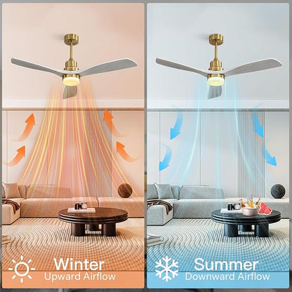 Sofucor Smart Ceiling Fan, 52" Low Profile Ceiling Fans with Lights and Remote, Compatible with Alexa/Google/App, 3-Color Light 6-Speed DC Motor Reversible Timer for Bedroom Living Room Patio Outdoor