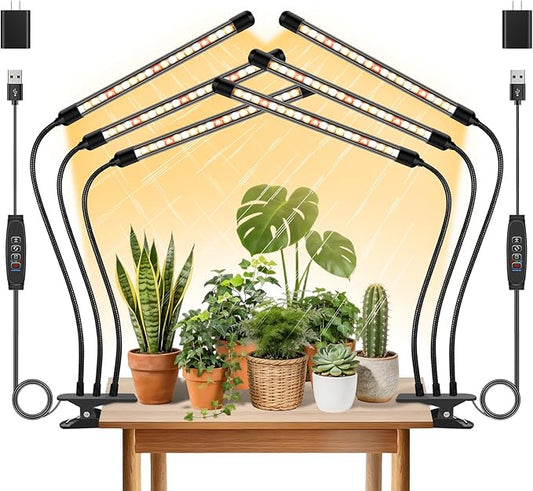 3 Heads Plant Lights for Indoor Growing, 2 Pack Grow Lights for Seed Starting, Full Spectrum Clip Grow Lamps with Auto ON & Off Timer 3/9/12H, 3 Switch Modes, 10 Dimming for Houseplants