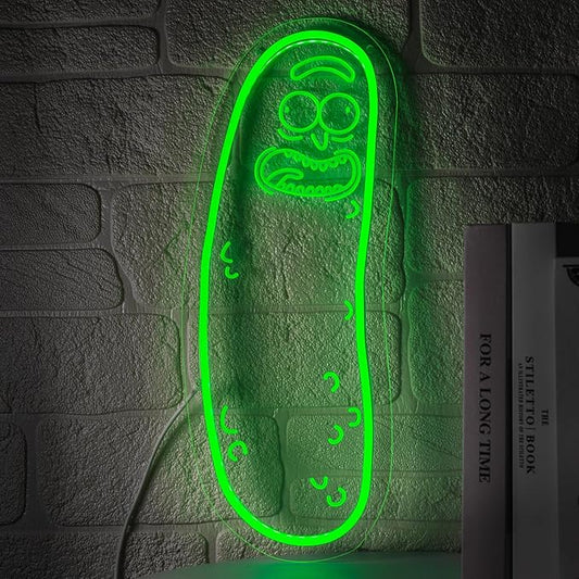Cartoon Pickle LED neon Sign for Wall Decoration, Anime neon Light Sign for Man cave Decor, Christmas Ornament, Party and Game Room Decoration, Dimmable Dill neon Sign USB Power (Green L)