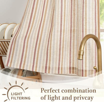 jinchan Colorful Striped Linen Kitchen Curtains 24 Inch Tier Curtains Farmhouse Modern Cafe Small Window Treatments Light Filtering Rod Pocket for Living Room Bathroom 2 Panels Multi Red