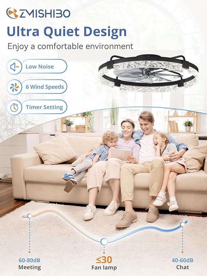 ZMISHIBO Ceiling Fans with Lights and Remote, 24 Inch Flush Mount Fan Light, 6 Speeds, 3CCT, Dimmable, Low Profile Ceiling Fan, Modern Ceiling Fan with Light for Bedroom and Living Room, Black