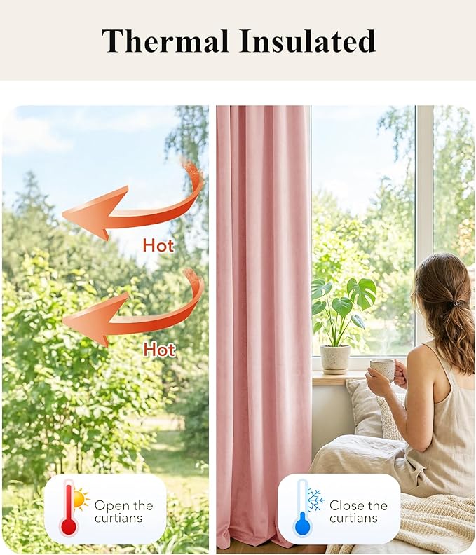 StangH Baby Pink Velvet Curtains 96 Inches Long, Room Darkening Super Soft Drapes with Rod Pocket Back Tab Styling for Living Room Bedroom, Thermal Insulated Window Treatment, W52 x L96 inch, 2 Panels