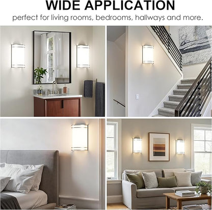 Aipsun Modern Wall Sconces Set of Two, Hardwired 15W LED Indoor Dimmable 3000K 4000K 5000K Wall Lights for Living Room Hallway Bedroom (Brushed Nickel)