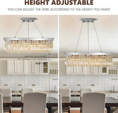 Crystal Chandeliers,6-Lights Gold Rectangular Chandelier,Crystals Pendant Light Fixture for Dining Living Room Kitchen Dining Room Bedroom Bathroom Hotel