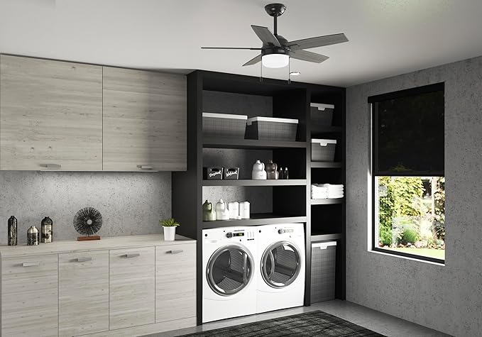 Hunter 44 inch Indoor Ceiling Fan with LED Light - Black Ceiling Fan with Pull Chain, For Bedroom or Living Room, Standard Mount, No Remote, 5 Blades, Includes Bulbs - Anisten 52486, Matte Black