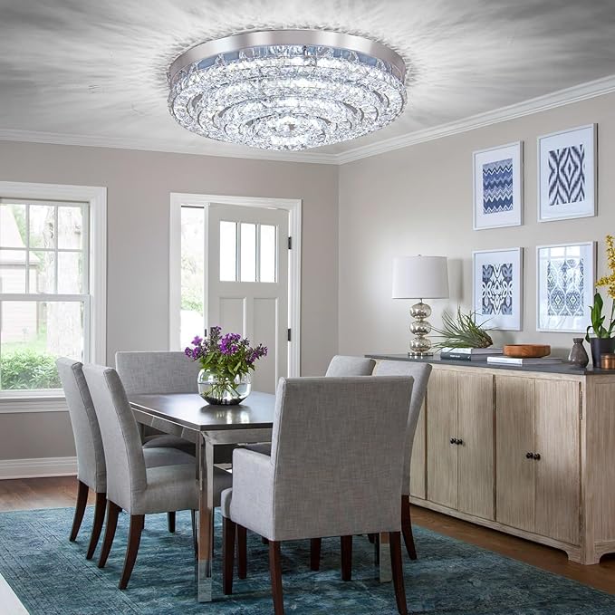 Modern LED Chandelier Flush Mount Four Rings Ceiling Lamp Round Ceiling Lihgt Fixture for Bedroom Living Room Dining Room (4000K, Cool White)