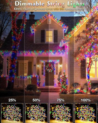 580 LED String Lights, 196FT Indoor Outdoor Fairy Lights, Waterproof Twinkle Christmas Decorations Lights with Remote for Bedroom Outside Tree Garden Patio Camping Party Decor, Warm and Colorful