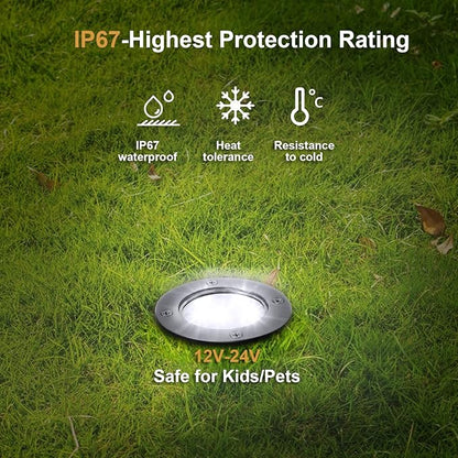 Low Voltage Landscape Well Lights, Outdoor LED Ground Lights for Garden, Lawn Pathway Backyard, Patio Walkway Decor 8Pack Black (Cool White(6000K))
