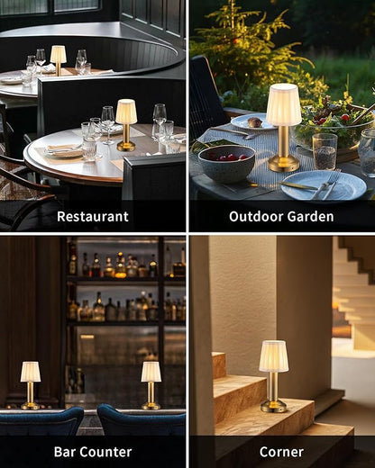 Mini Cordless Table Lamp 2 Pack - 11.4" Stepless Dimmable Touch Lamp with Fabric Shade, Small LED Lamps, 4000mAh Rechargeable Battery Operated Lamps for Dinning Room, Bedroom, Bar (Gold)