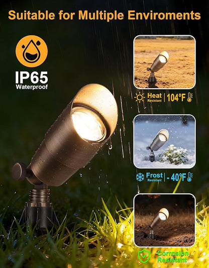 PARTPHONER Solid Brass Low Voltage Landscape Lighting, Wired 12V LED Landscape Spotlights with Aluminum Housing MR16 Bulb, Heavy Duty Outdoor Waterproof Up Lights for Garden, Yard, Trees, 1Pack