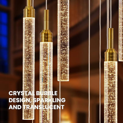 SNZ 20-Light Gold Crystal Chandelier, High Ceiling Chandelier for Staircase, Modern LED Dimmable Pendant Light Fixture for Entryway Hallway Living Room, 157in, Gold