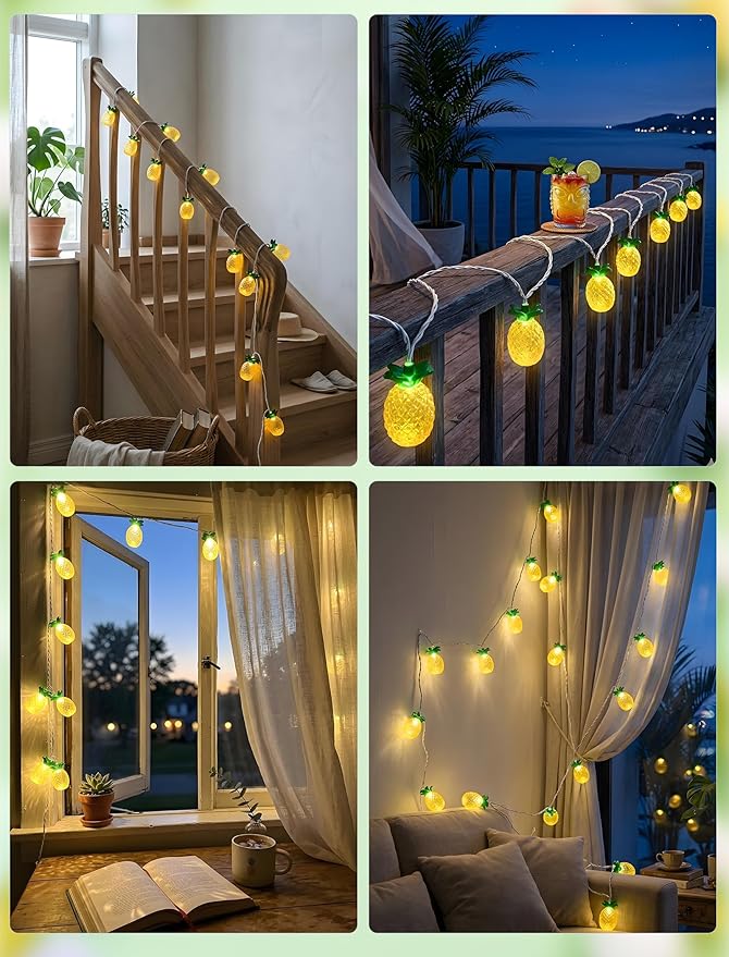 GOOTHY Pineapple String Lights, 8.5Ft Tropical Beach Themed Party Decorations Patio String Lights with 10 Pineapple Lights for Outdoor Home Summer Party Camping Bars Hawaiian Theme Wedding Decor