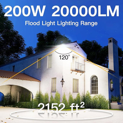 Leddictive 2 Pack LED Flood Lights Outdoor, 200W 20000LM Super Bright Floodlight Outside Work Light with 5.9FT Plug, IP65 Waterproof 6000K Outdoor LED Flood Light for Garage, Yard, Lawn, Garden