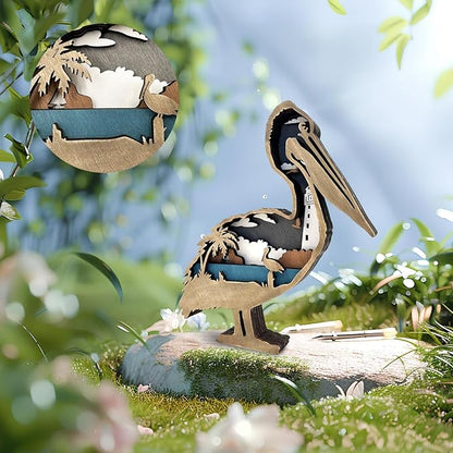 3D Wooden Carving Animals Lamp - Creative Fox Squirrel Wood Carved LED Night Light Garden Yard Wooden Animals Sculpture Ornaments Desktop Home Decor Birthday Gifts for Family Friend (Pelicans)