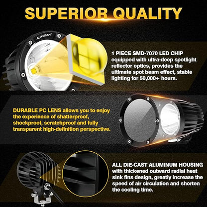 Auxbeam C4 Series LED Pod Lights Spot Beam, 4 Inch 72W Round Off-Road Lights Bumper Spotlights, A-Pillar Fog Automotive Offroad Lighting for Truck Jeep ATV Motorcycle, Pair